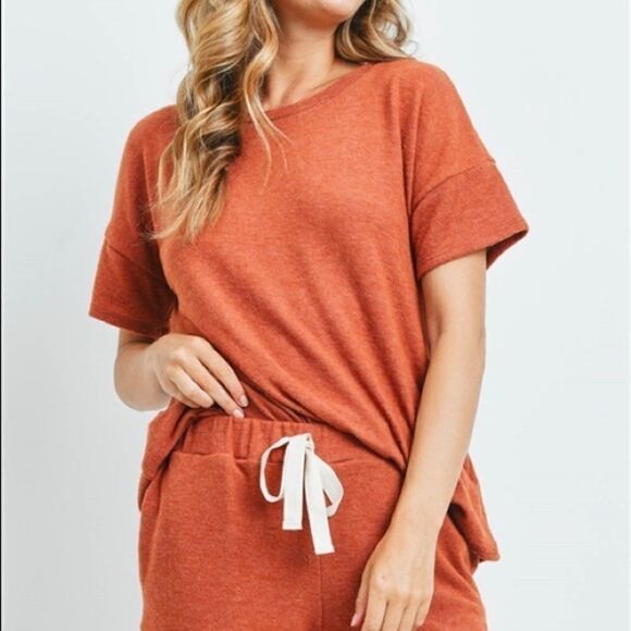Rust Top And Shorts With Self Tie Lounge Set